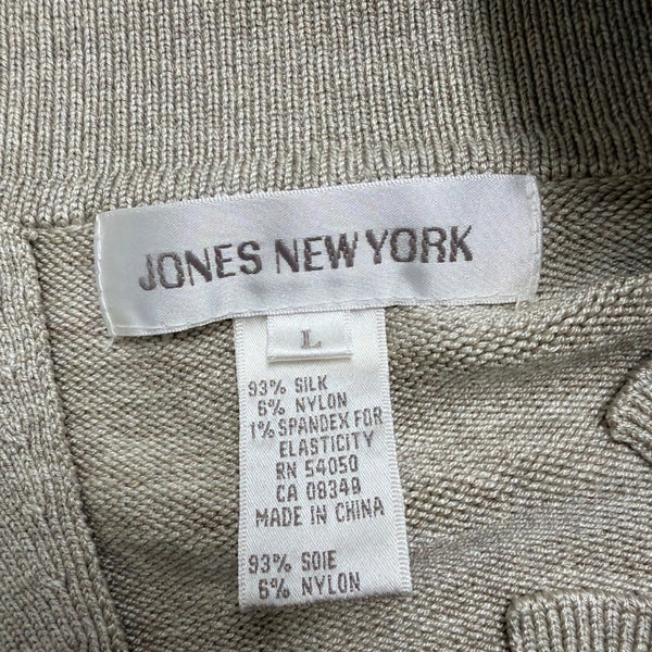 Jones New York Women Beige Silk Blend Button-Front Cardigan Sweater Size L
