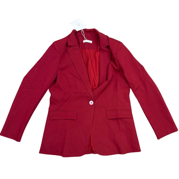 Cicy Bell Womens Red Long Sleeve Blazer Jacket With Single Button Lapel Size L