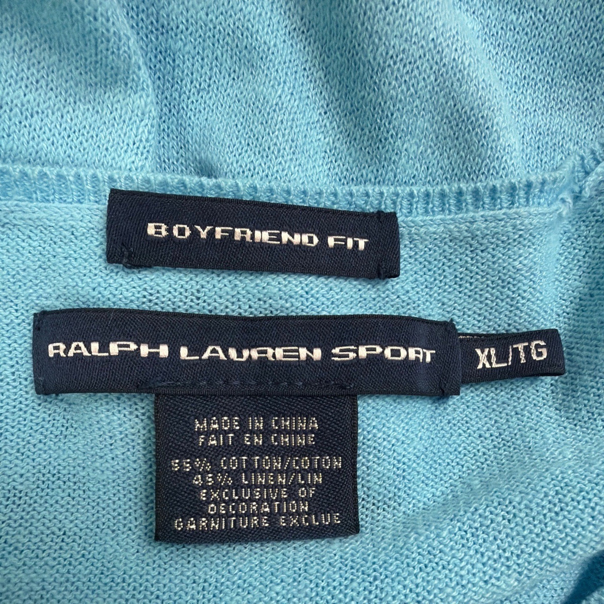 Ralph Lauren Sport Womens Blue V-Neck Sweater Boyfriend Fit Sz- XL
