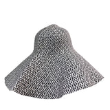 Wide Brim Black & White Cotton Womens Summer Sun Hat With Geometric Print