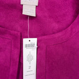 Chicos Womens Magenta Faux Suede Topper Open Long Sleeve Jacket Size 2