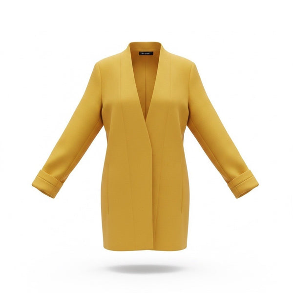 Shinesstar Womens Yellow Polyester Open Front Long Jacket Stylish Layer Size M 