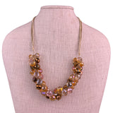 Ali-Khan Womens Amber Glass Bead Cluster Necklace Gold Tone Adjustable Chain