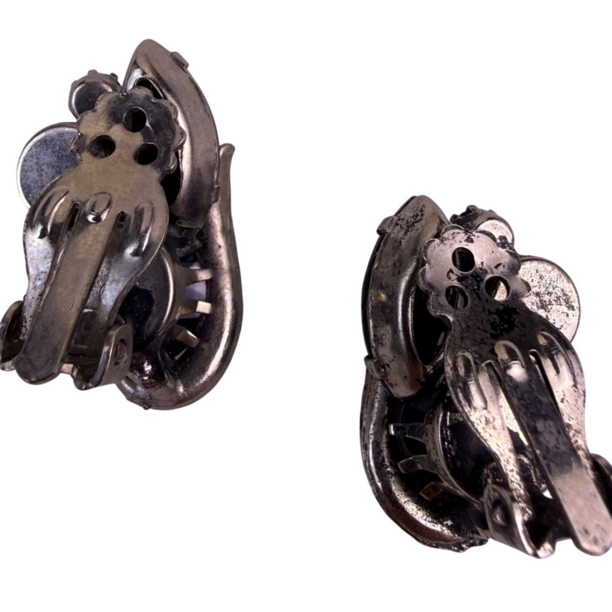 Black Crystal Womens Clip-On Earrings Dark Metal Vintage Style Elegant Sz S
