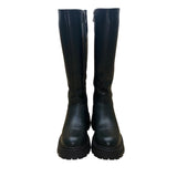 El Tempo Women’s Black Leather Zip Up Knee-High Chunky Sole Boots Size US8