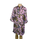 Hinson Wu Womens Pink Luxe Linen Paisley Tunic Shirt Dress Button Back Size M