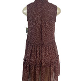 Taylor Women's Brown Polka Dot Tiered Dress With Mock Neck Sz XS - New
