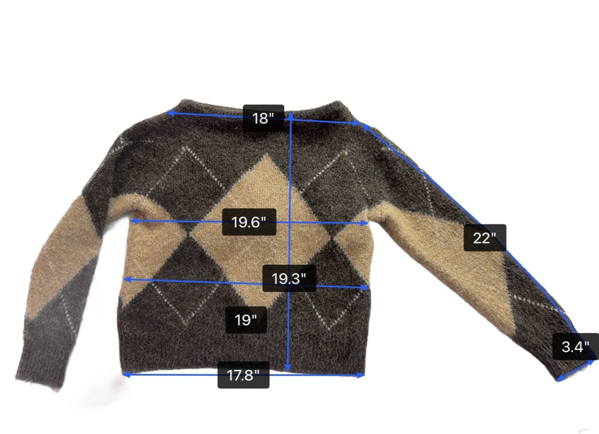 Zara Womens Brown/Beige Argyle Pattern Knit Sweater  Size S