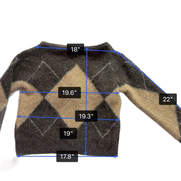Zara Womens Brown/Beige Argyle Pattern Knit Sweater  Size S