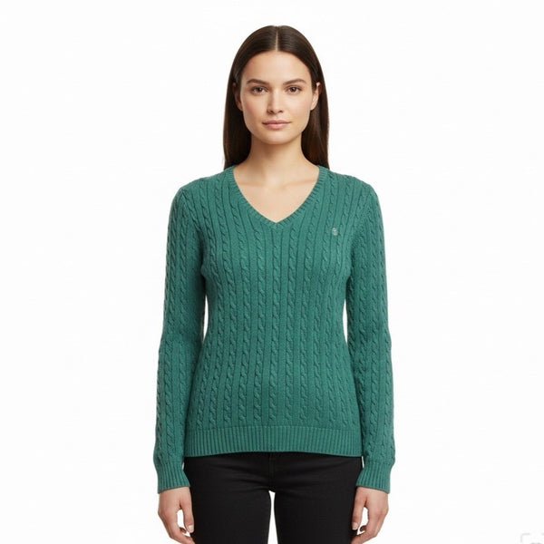 Lauren Ralph Lauren Womens Cable Knit Sweater V-Neck Pullover Sz XL
