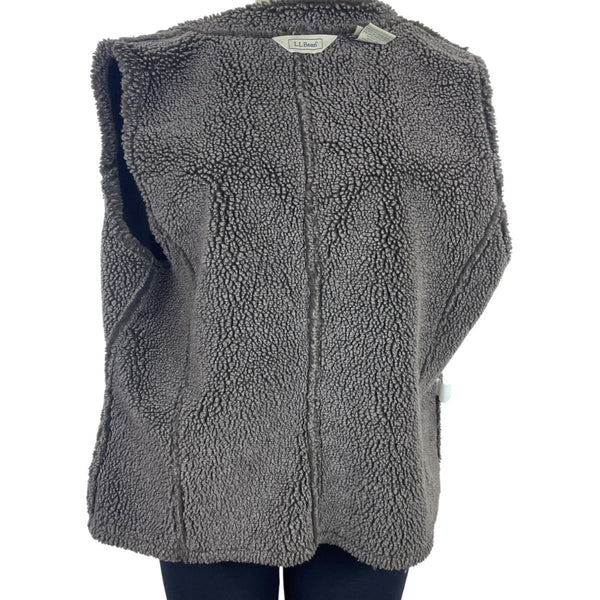 L.L. Bean Women's Gray Sherpa Lined & Sleeveless Button Front Vest Sz M