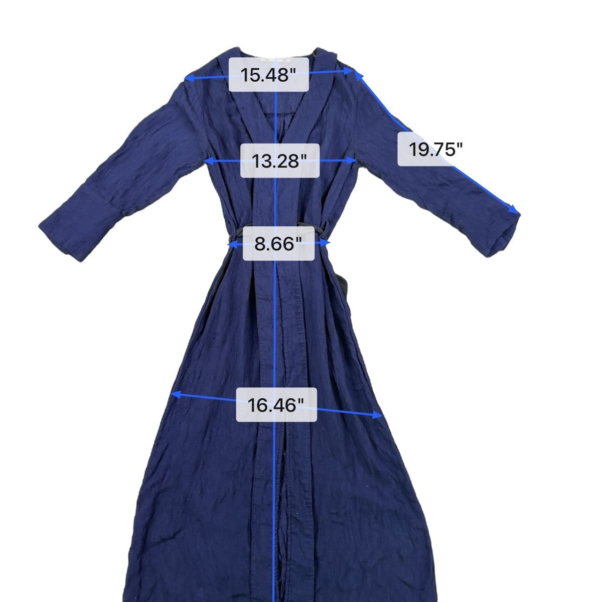 Zara Basic Womens Navy Cotton Long-Sleeve Maxi Wrap Dress With Tie Belt Sz  M