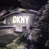 DKNY Womens Black Faux Fur & Nylon Tie-Waist Puffer Full-Zip Vest Size L