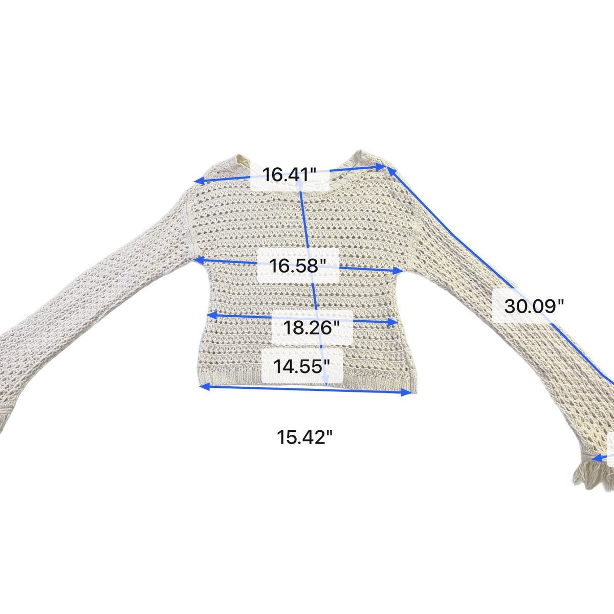 American Rag Womens Ivory Crochet Fringe Bell Sleeve Sweater 100% Cotton Sz M
