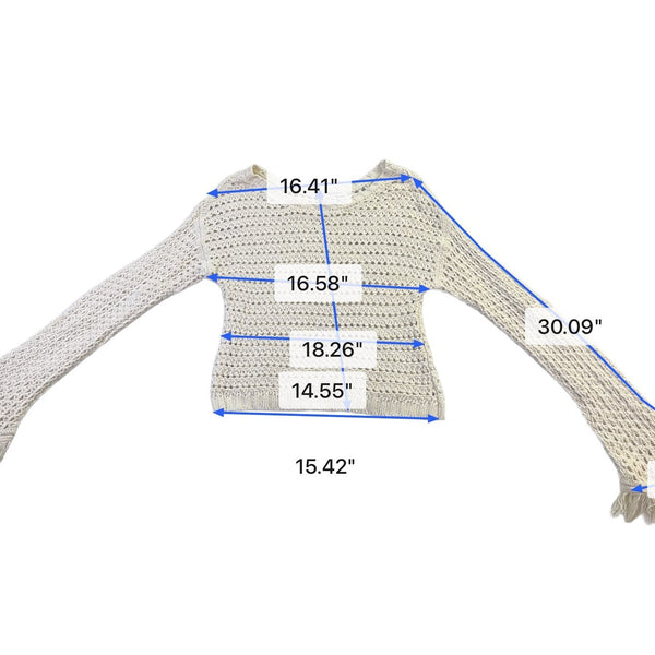 American Rag Womens Ivory Crochet Fringe Bell Sleeve Sweater 100% Cotton Sz M