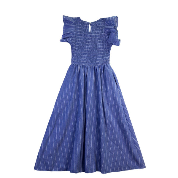 Simplee Womens Blue Cotton Linen Stripe Midi Dress Size Small