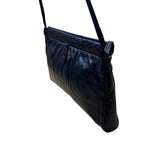 Anne Klein Women’s Dark Blue Leather Soft Woven Detail Logo Tag Shoulder Bag
