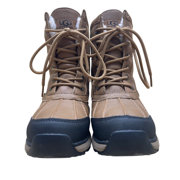UGG Men’s Brown & Black Leather Suede Waterproof Lace-Up Winter Boots Size 7.5