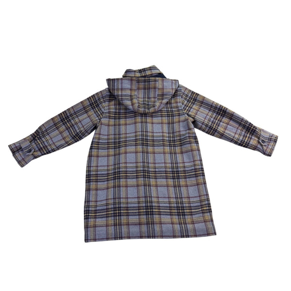 L.L. Bean Womens Plaid Wool-Blend Hooded Toggle Coat Blue/Yellow Sz M