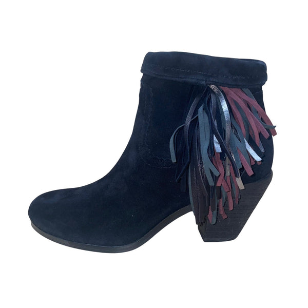 Sam Edelman Women’s Black Suede Fringe Louie Ankle Boots Size 7.5M