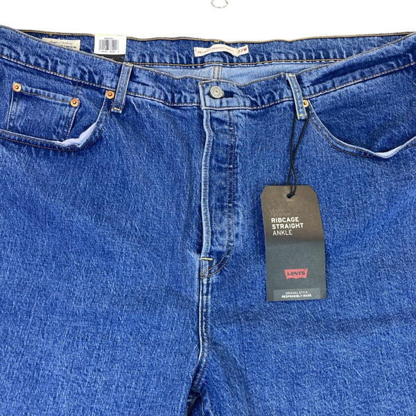 Levis Women Blue Ribcage Straight Ankle Jeans Super High Rise Sz 22W - New