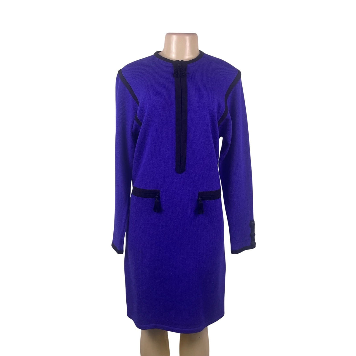 Vintage Don Sayres Womens Purple & Black Wool Knit Dress Long Sleeves Sz 8