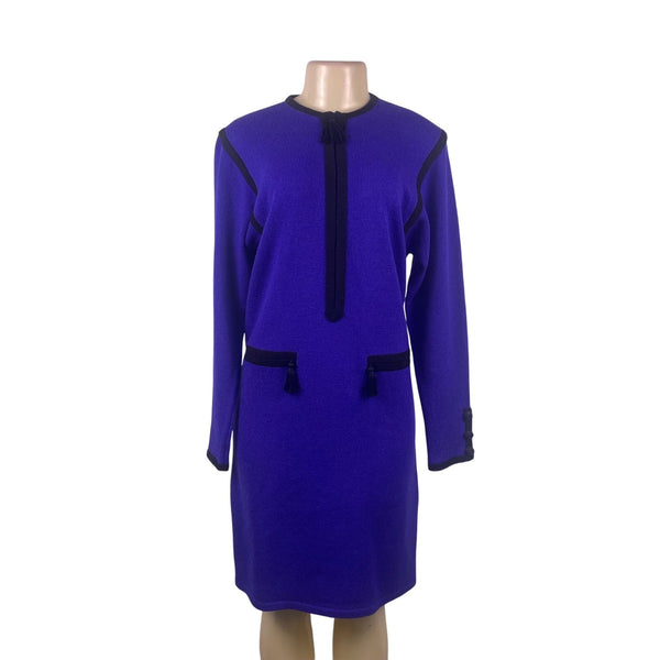 Vintage Don Sayres Womens Purple & Black Wool Knit Dress Long Sleeves Sz 8