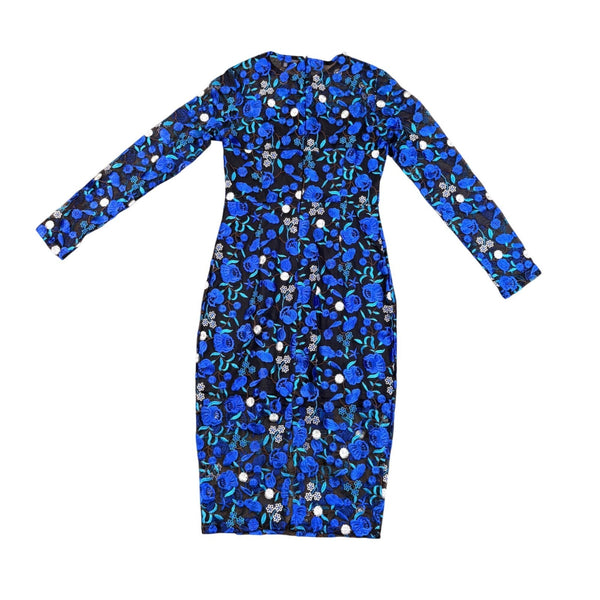 Pretty Little Thing Womens Blue Floral Embroidered Midi Dress Size 10