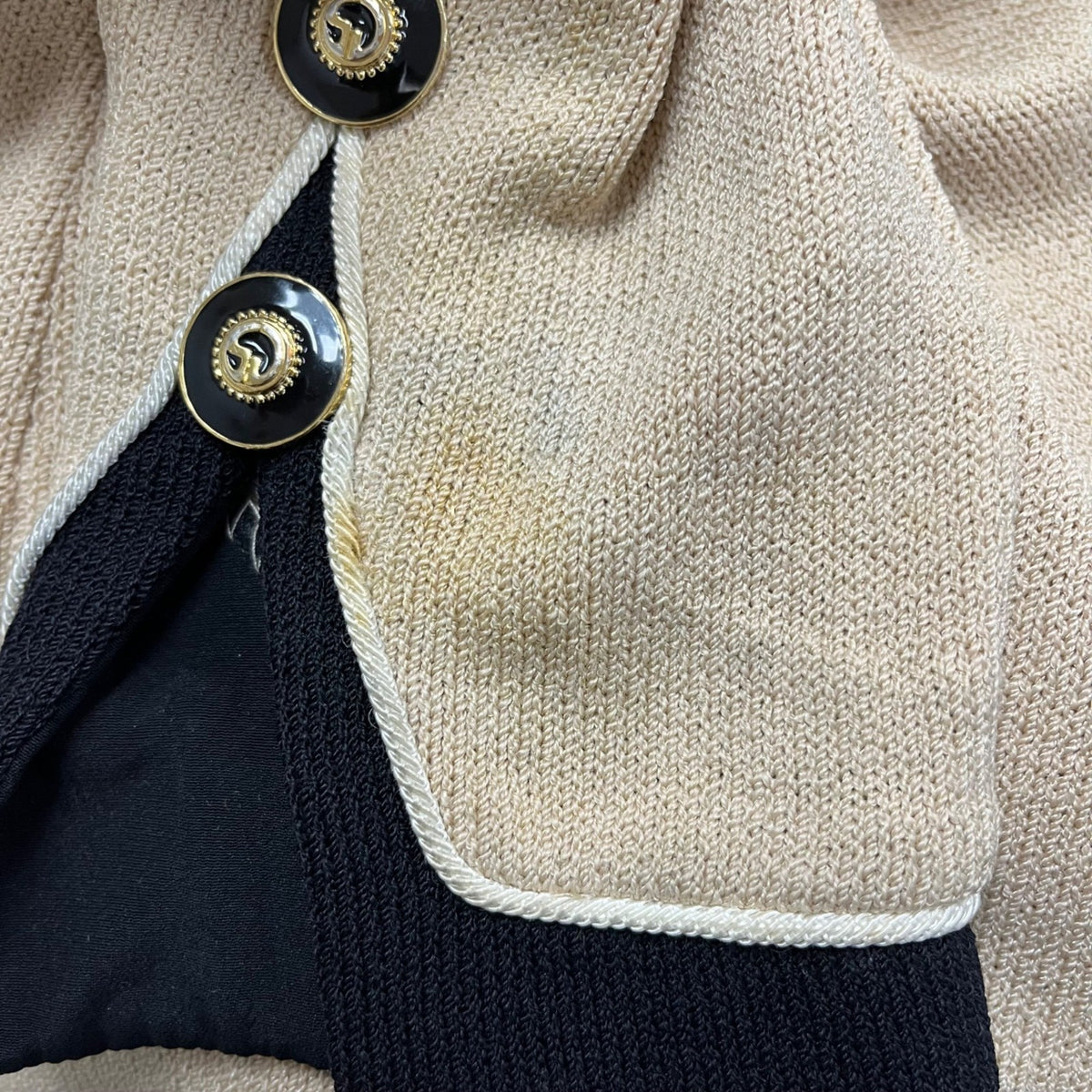 St. John Women's Beige & Black Knit Blazer Jacket Button Front Size 4