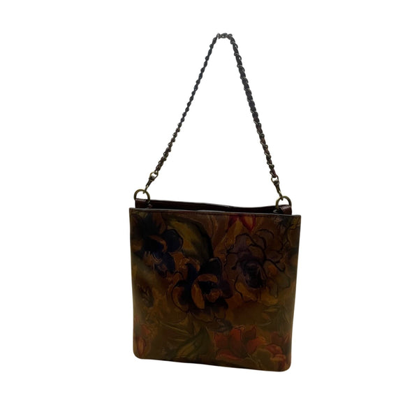 Patricia Nash Womens Brown Leather Floral Embossed Chain Strap Shoulder Tote Bag