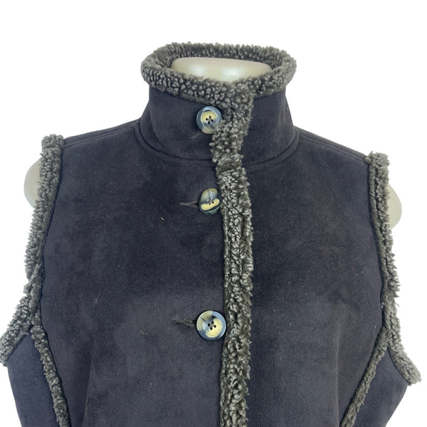 L.L. Bean Women's Gray Sherpa Lined & Sleeveless Button Front Vest Sz M