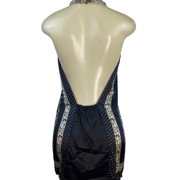 Forever Halter Neck Black & Gold Blouse With Chain Detail Paisley Size M - New