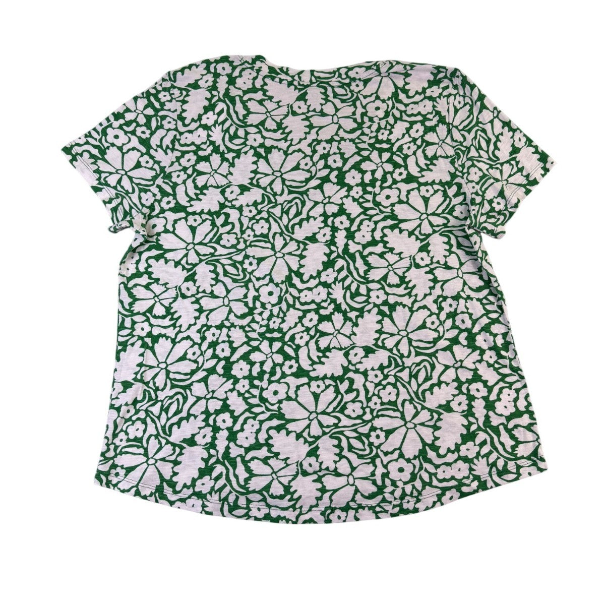 Loft Womens Green & White Floral Print Short Sleeve V-Neck T-Shirt Size XL