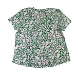 Loft Womens Green & White Floral Print Short Sleeve V-Neck T-Shirt Size XL