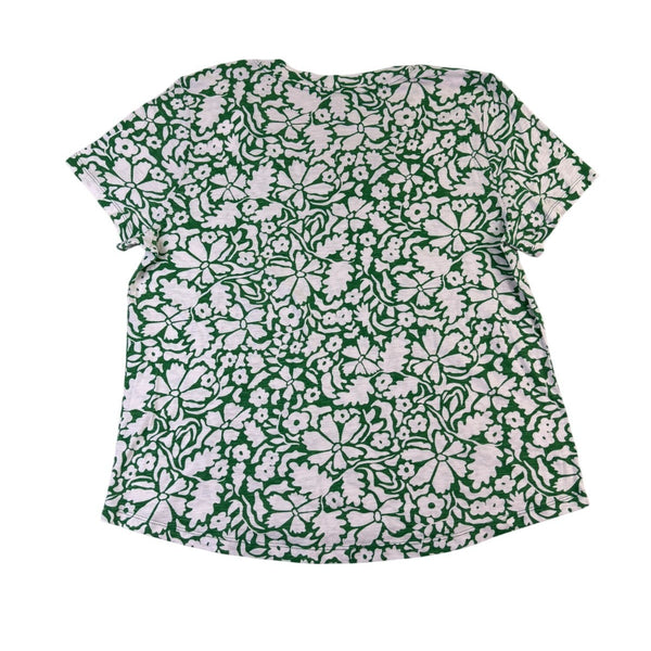 Loft Womens Green & White Floral Print Short Sleeve V-Neck T-Shirt Size XL