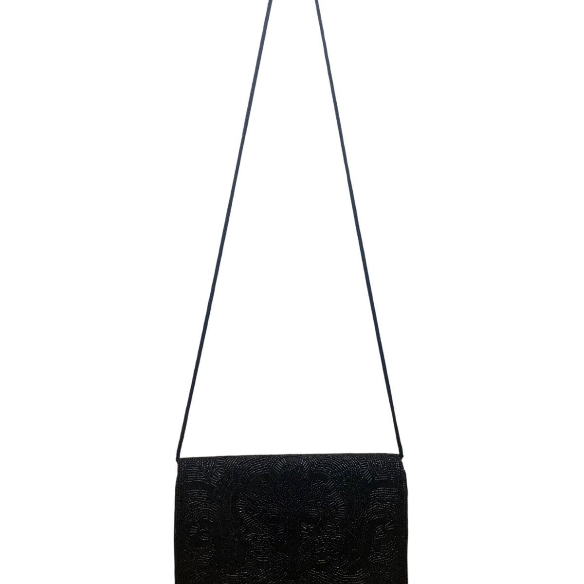 Lord & Taylor Women’s Black Beaded Floral Design Shoulder Strap Evening Clutch