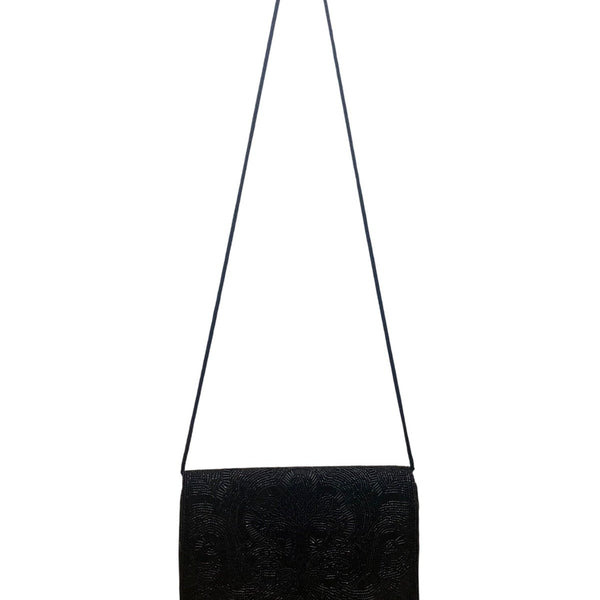 Lord & Taylor Women’s Black Beaded Floral Design Shoulder Strap Evening Clutch