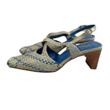 Pula Women’s  Yellow Blue Squared Toe Heeled Sandals Sz 6B