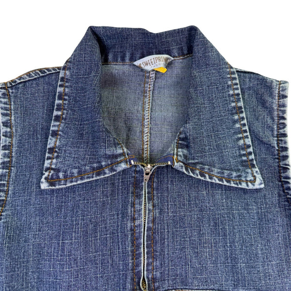 Sweet Princes Womens Blue Denim Sleeveless Dress With Zippered Front Size L