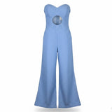 Fashion Nova Womens Blue Strapless Culotte Jumpsuit With Open Circle Size M