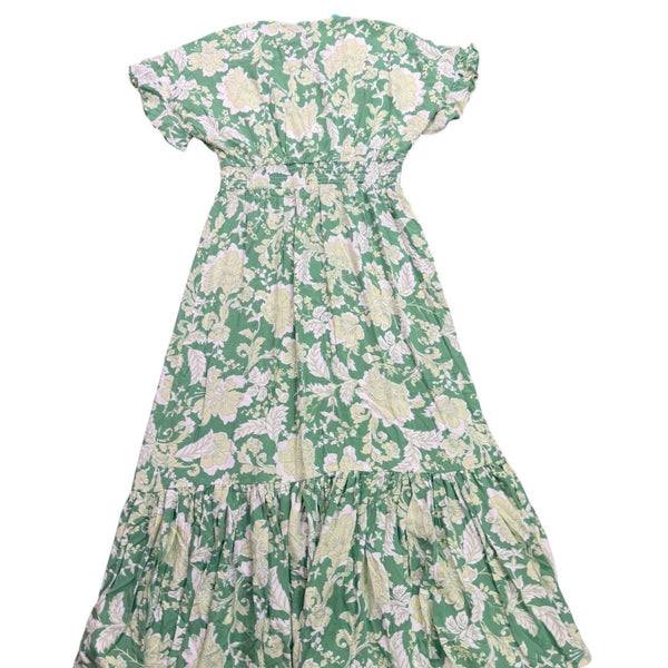 Minkpink Womens Green Floral Maxi Dress With Ruffle Sleeves & Buttons Size L
