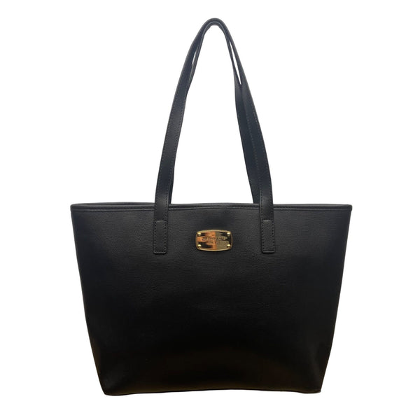 Michael Kors Women’s Black Leather Gold Hardware Double Handles Tote Bag