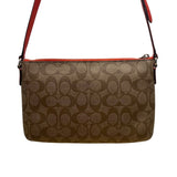 Coach Women's Brown Signature Logo Orange Accents Zip Closure Crossbody Bag Sz S