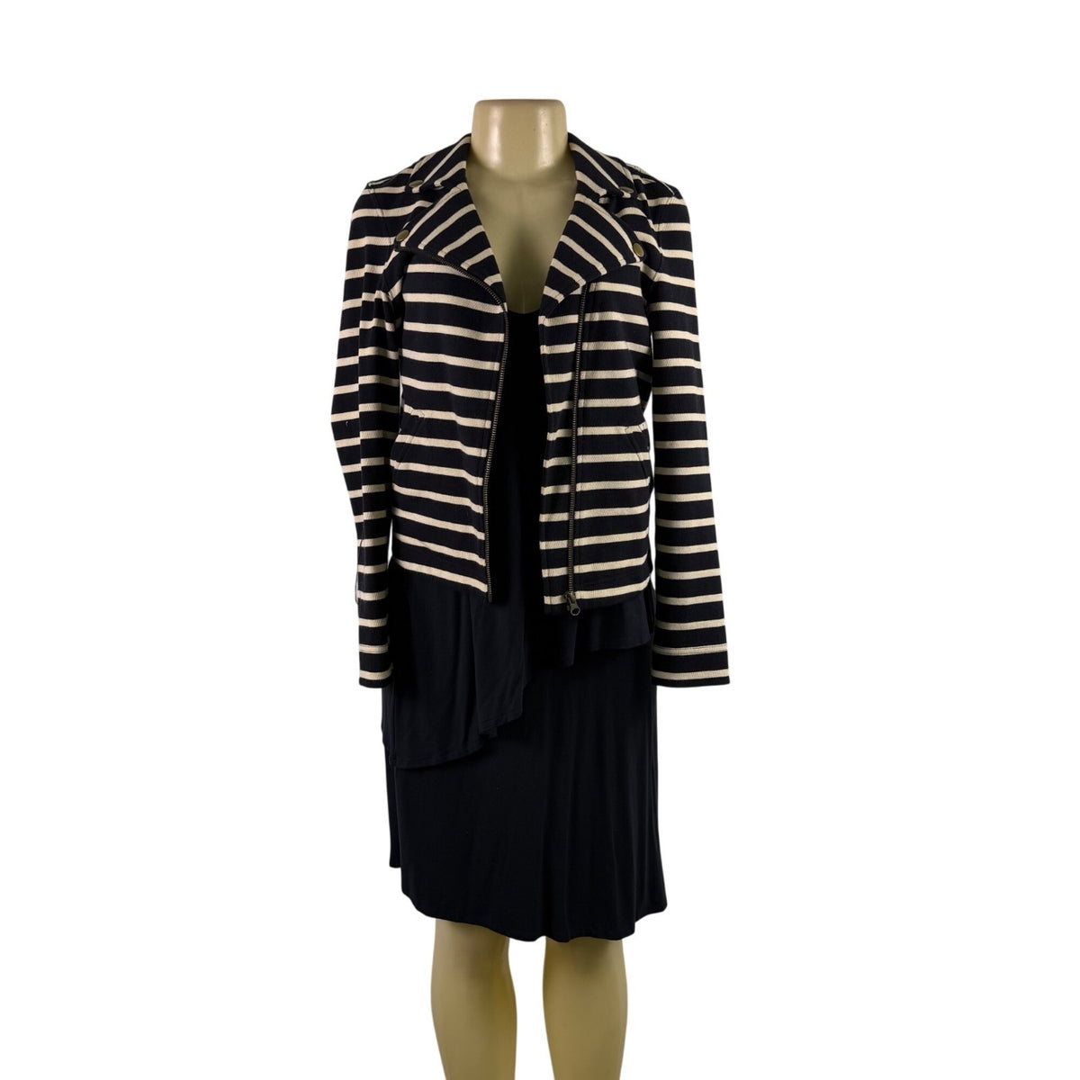 Lilla  P Women’s Navy Blue Dress & Striped Blazer Set Versatile Style Size S