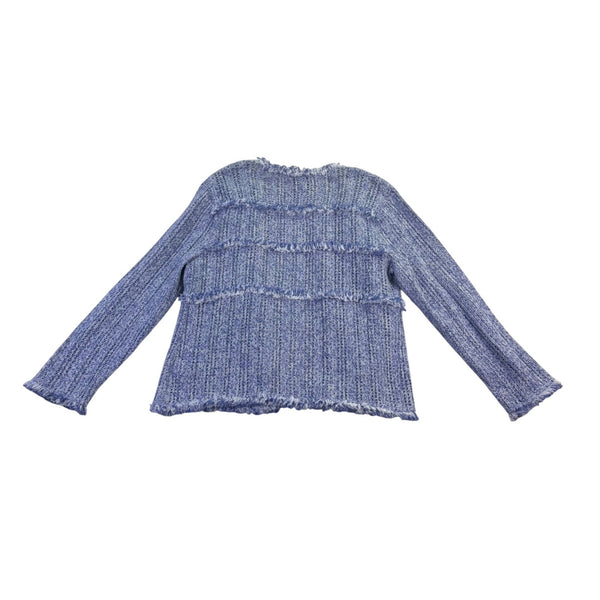 Nic+Zoe Womens Blue Fringe Textured Open Cardigan Jacket L