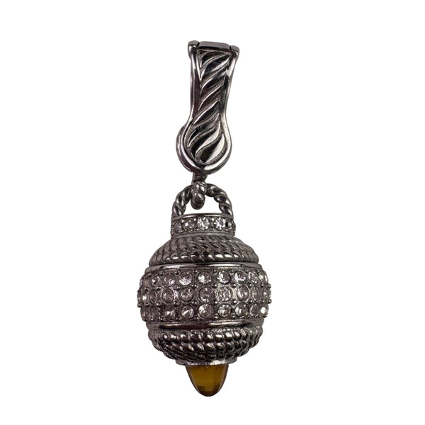 DSMK Stainless Steel Rhinestone Pendant Silver Tone Twisted Design Unique Shape