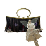 Vintage Black Mesh Fairy Themed Handbag With Gold Frame Unique Evening Bag