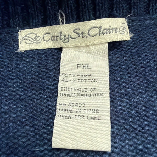 Carly St. Claire Womens Blue Cotton Ramie Embellished Cardigan Sweater Size PXL