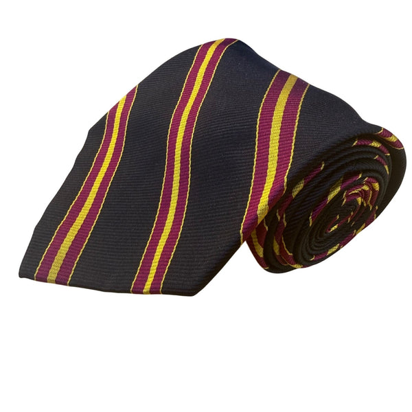 Polo Mens Navy Burgundy Gold Striped Silk Necktie Made In USA Elegant Business