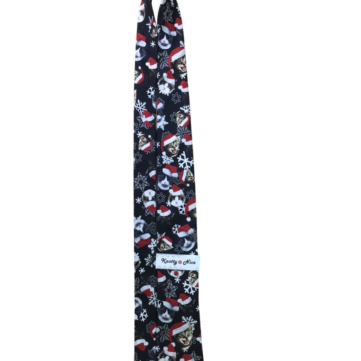 Knotty & Nice Mens Black Polyester Christmas Cats Santa Snowflakes Tie OS